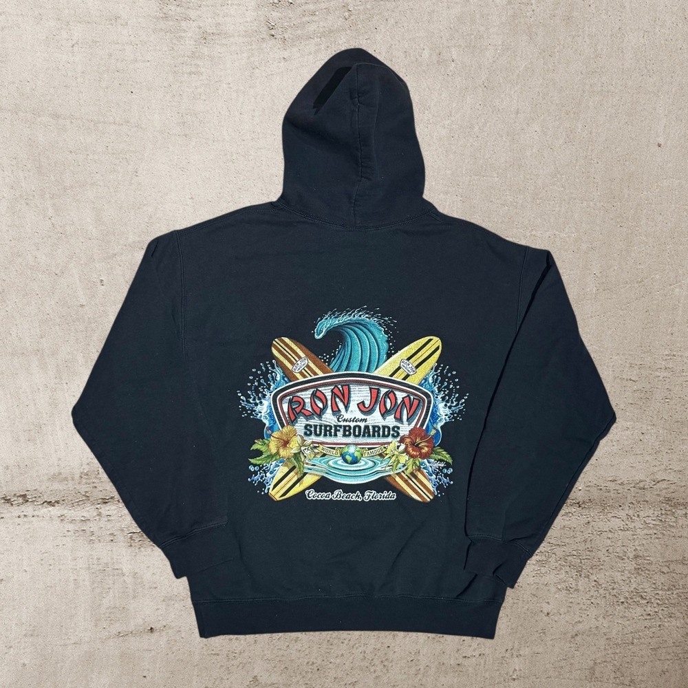 Ron Jon Black Hoodie with Surfboard Graphic